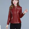 Faux Leather Coat Women Short Slim Black 6XL Plus Size PU Tops Korean Leisure Fashion Office Lady Chic Jacket LR663 210531