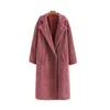 Kvinnor Lång jacka Solid Teddy Coat Casual Turn Down Collar Winter Warm Elegant Fake Fur Fashion OuterWear Kvinna Jackor Coats 211019