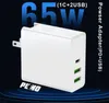 PD 65W + 2USB Adapter 12W Ściana Szybka ładowarka USB Typ C USA Wtyczka EU Szybkie ładowanie Adaptery zasilania z Torba OPP DHL Najwyższej jakości