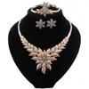 Dubai Bridal Jewelry Flower Shape Necklace Bracelet Earrings Elegant Women Ring Wedding Party Fashion Jewellry Sets