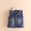 Automne Printemps 3 4 6 8 10 ans Enfants Fly Sleeve Edge Décoration O-Cou Blue Denim Vest Automne pour enfants Baby Girls 210701