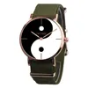 Wristwatches Simple Women Watch Retro Chinese Style Tai Chi Black And White Dial Design Ladies Quartz Watches Canvas Strap Clock Kol Saati 4