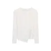 Gentle Wind Black Knitted Long-sleeved Sweater Undershirt Women's Autumn Irregular Fork Inside The Top. 210529