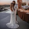 Bohemian Dresses Lace V Neck Elegant Wedding Gown Boho Beach Bridal Dress Long Sleeves Open Back Vestido Novia