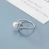 Blue Crystal Mermaid Tail Elegant Pearl Open Adjustable Ring for Women Real 925 Sterling Silver Animal Fine Jewelry 210707