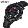 Wristwatches SANDA Luxury Mens Watches Leather Strap Fashion Business Men Wristwatch Quartz Watch For Male Waterproof Clock Relogio Masculin