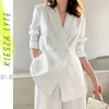 Kadın Blazer Takım Katı Beyaz Pantolon Bayanlar Rahat Ve Ayak Bileği Pantolon Femme High Street Giyim 210930
