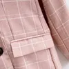 Pink Plaid Double-breasted Autumn Casual Retro Loose Sweet Chic Female Coat Harajuku Fashion Professional Women's Jacket 210507