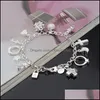 Charm Bracelets Jewelry Luxury 925 Sterling Sier Chains Key Lock Cross Rings Star Moon Love Heart Lobster Clasp Bangle For Women Fashion Dro