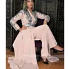 Blush rose caftan marocain robe de soirée pantalon costumes appliques bal célébrité algérienne fête robes formelles manches longues femmes musulmanes islamiques vêtements pour occasions spéciales