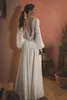 Böhmisches Spitzen-Brautkleid in A-Linie, lange Laternenärmel, tiefer V-Ausschnitt, sexy Brautkleider, Boho-Landhaus, offener Rücken, bodenlang, Strand, Chiffon, Vestido De Novia AL9364