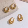 Hoop & Huggie 2021 Advanced Hollow Stainless Steel Earrings For Girls 18K Gold PVD Circle Oval Crescent Hoops Shrimp Pattern Women's Jewelry