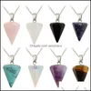 & Pendants Jewelry Natural Gemstone Pendant Necklace Crystal Healing Chakra Reiki Sier Stone Hexagonal Prisme Cone Pendum Charm Necklaces Ch