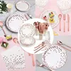 Одноразовая посуда посуда розово -золото наборы посуды для вечеринок. Пластины столовые приборы для детского душа свадебная невеста рождественская украшение
