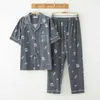 Mäns pajama set vår sommar bekväma män sleepwear kortärmad bomull pyjamas män elastisk midja byxa fritid outwear 210812