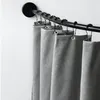 Shower Curtains Extendable Corner Curtain Rod Pole Black Stainless Steel Rail Bar Bath Door Hardware Heavy Loaded 12 Metal Hooks