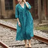 Johnature Women Ramie Belt Dresses V-Neck Seven Sleeve Robes High Waist Robes Spring Vintage Chinese Style Dresses 210521
