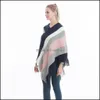 Lenços envolve chapéus, luvas moda aessies mulheres listrado borla poncho camisola tricotar lenço envoltório solto xale vintage casaco meninas wint