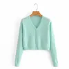 Koreański styl V-Neck z długimi rękawami pojedynczy breasted prosty stały kolor sweter damski Harajuku College Style Samica Cardigan 210507