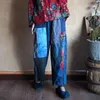 Pantaloni patchwork in vita elastica di lino elastico di johonay, pantaloni di lino di lino a lunghezza della caviglia vintage alla caviglia