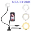 Lumière de 12 "Selfie Selfie avec support de trépied - Ports USB de bureau de bureau Dimmable, éclairage de la caméra de cercle LED pour le flux en direct / maquillage