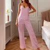 Spaghetti Strap Pyjamas Print Sommar Två Piece Set Top And Pants Sleepwear Satin Kvinnor V Neck Sexig Nightwear Polka Dots Print Q0706