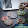 1Pc Round Mandala Flower Ceramic Coasters Non-Slip Insulated Place Mat Coffee Tea Cup Placemats Decoration