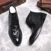 New Cowhide Boots Genuine Soft Leather Burgundy Black Pointed Toe Breathable Crocodile Patterns Oxford Dress Shoes For Men Boots