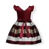 Formell Baby Kids Princess Bridesmaid Girls Dress Wedding Party Pageant Striped Ärmlös Bowknot Klänningar 2 till 10 år G1129