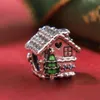 100% 925 Sterling Silver Metal Gingerbread House Christmas & Red Enamel Charm Bead Fits European Pandora Jewelry Charm Bracelets
