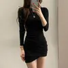 Casual Dresses Womengaga Street Women Clothing 2022 Autumn Winter Round Neck Long Sleeve Pleated Thin Irregular Skinny Dress Mini Korean N43