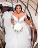 2021 Plus Size Arabo Aso Ebi Lussuoso Sirena Abiti da sposa in rilievo Pizzo Sheer Collo Maniche lunghe Treno staccabile Abiti da sposa ZJ554