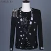 Herren Single Button Schwarz Nieten Blazer Jacke Mäntel Punk Stil Bar DJ Kleidung Männer Sänger Bühne Tragen Rock'n'Roll Kostüme 210522