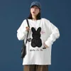 Heren Cartoon Rabbit Flocking t-shirts Longsleeve HIP HOP Oversized Harajuku Borduurwerk Sweatshirt Top Tees Herenkleding 210601