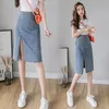 Elegant Women Denim Wrap Skirts Chic 2021 New Blue High Waist Side Split Sheath Pencil Midi Skirts Female Spring Summer X0428