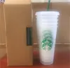 Starbucks Mermaid bogini 24oz / 710ml Plastikowy Tumbler wielokrotnego użytku Picie Płaskie Dolne Cups Pilar Kształt Kształt Słomy Kubki Bardian 4385 Q2
