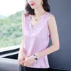 夏の韓国のファッションシルクタンクトップ女性サテンオフィスの女性レースのソリッドプラスサイズxxxl / 5xlピンクの服210531