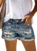 Damen-Shorts, Sommer-Loch, kurze Jeans, Leoparden-Jeans, lässig, mittlere Taille, bedruckt, Camouflage, zerrissener Patch-Denim für Damen, XXL