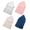 born Infant Knitted Crochet Hooded Sleeping Bags Toddler Baby Boys Girls Button Blanket Knit Warm Swaddle Wrap Bag 211101