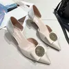 3-11Women High Heels Female Pumps Two Piece Metal Buckle Silks Woman Shoes Pointed Casual Shoes Kitten Heel High Quality Fashion 210429