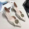 3-11Women wysokie obcasy kobiece pompy Dwa kawałek metalowej klamry Silks Woman Shoes Siated Casual Shoes Kitten Heel High Quality Fashion 210429