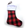 Christmas Plaid Print Stocking Socks Candy Gift Bag Xmas Tree Hanging Ornament NewYear Party Decor DDA602