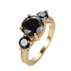 Bröllopsringar Punk Male Female Black Crystal Stone Jewelry Dainty Gold Color for Women Men Vintage Round Engagement Thin Ring1729236