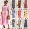 Letnia sukienka Kobiety Casual Puff Rękaw Puff Różowy Plaid Drukowane Sundress Luźne Plisowane Sukienki Mid-Cielskie Femme Party Wakacje Szaty 210521