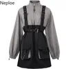 Neploe Two Piece Set Women Pockets Sling Mini Dress Loose Casual Sweatshirts Korean Chic Suit Ropa Mujer 2 Piece Outfits Woman 210422