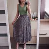 Spring Summer Elegant Floral Leopard Print Tulle Mi-long Pleated Skirts Women's High Waist Loose Skirt Female 210428