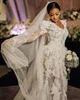 Vintage Ruffles 2021 Plus Storlek Mermaid Bröllopsklänningar Brudklänningar V Neck Långärmad Lace Appliqued Robe de Mariée