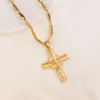 Cross Pendant 24 k Solid Fine Yellow Gold Filled Charms Lines Necklace Christian Jewelry Factory God Gift