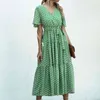 Summer Elegant V-neck Cross Belt Sexy beach long Dress Women Print Flowers Polka-dot strap Ladies boho dress women vestidos 210508