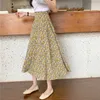 Желтая цветочная принт-р-н-вол, плиссированные длинные юбки летние женщины корейский стиль уличная одежда Drawstring эластичная талия MIDI юбка 210529
